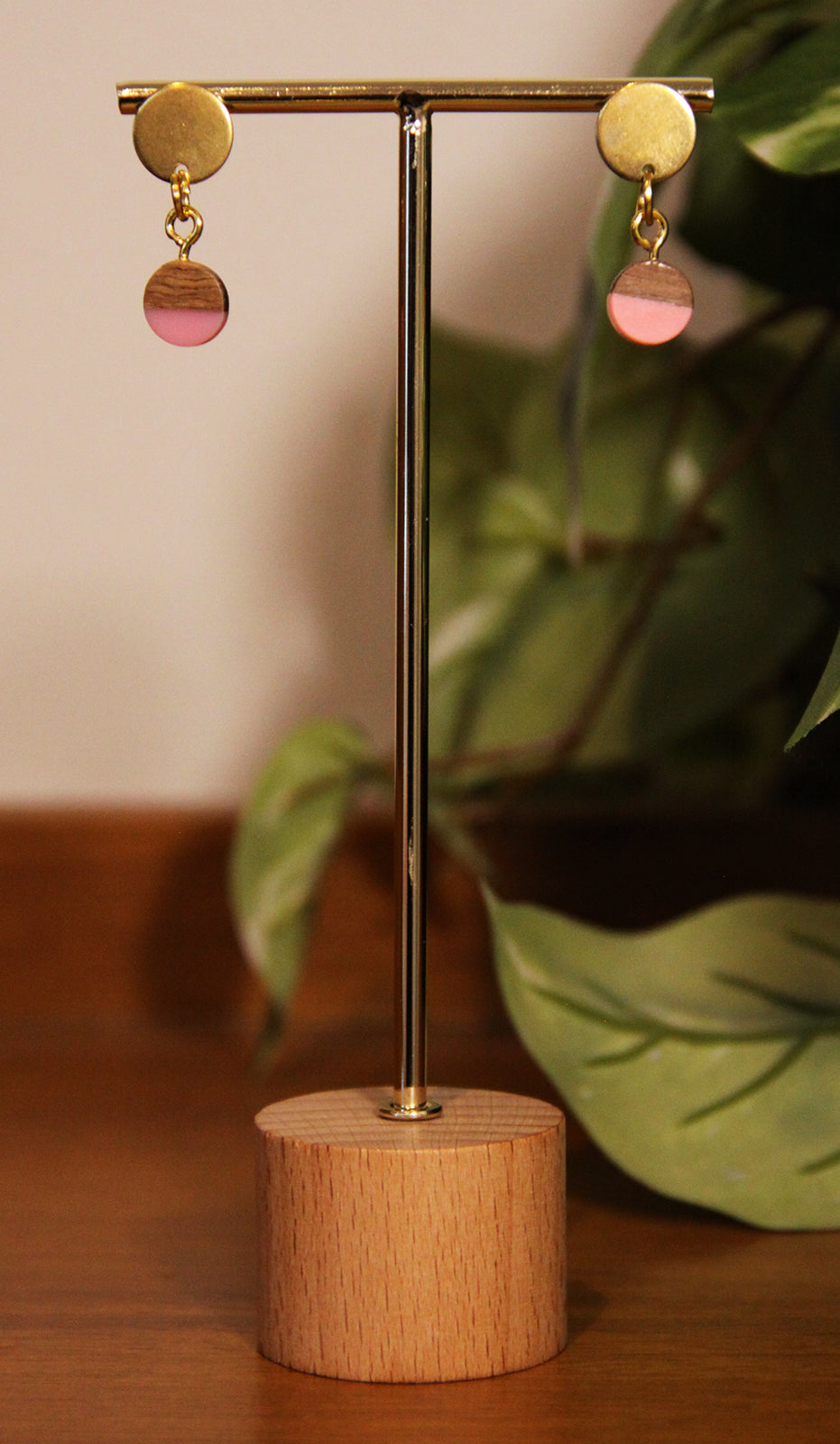 Small Pink Resin Wood Earrings