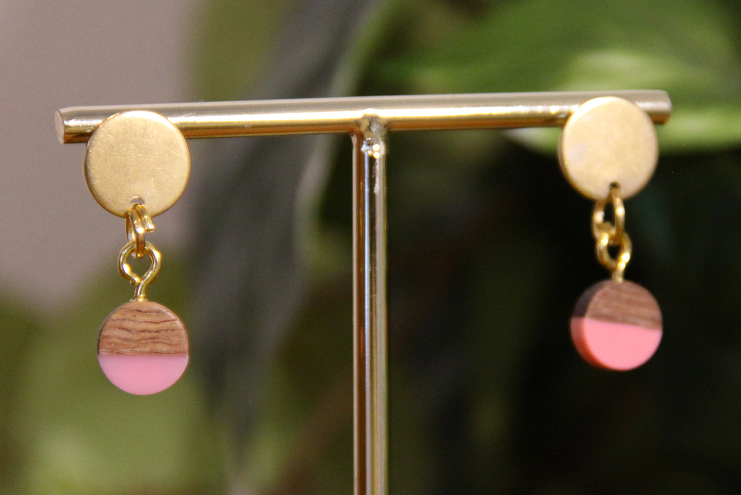 Small Pink Resin Wood Earrings