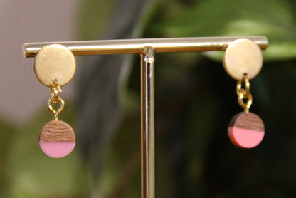 Small Pink Resin Wood Earrings