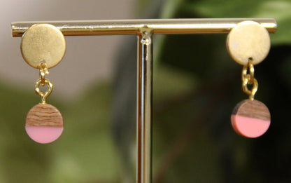 Small Pink Resin Wood Earrings