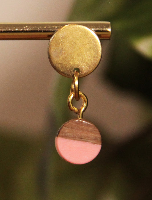 Small Pink Resin Wood Earrings