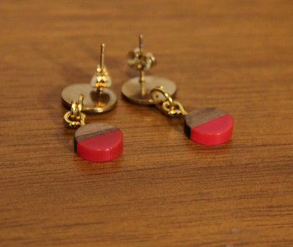 Small Bright Pink Resin Wood Earrings