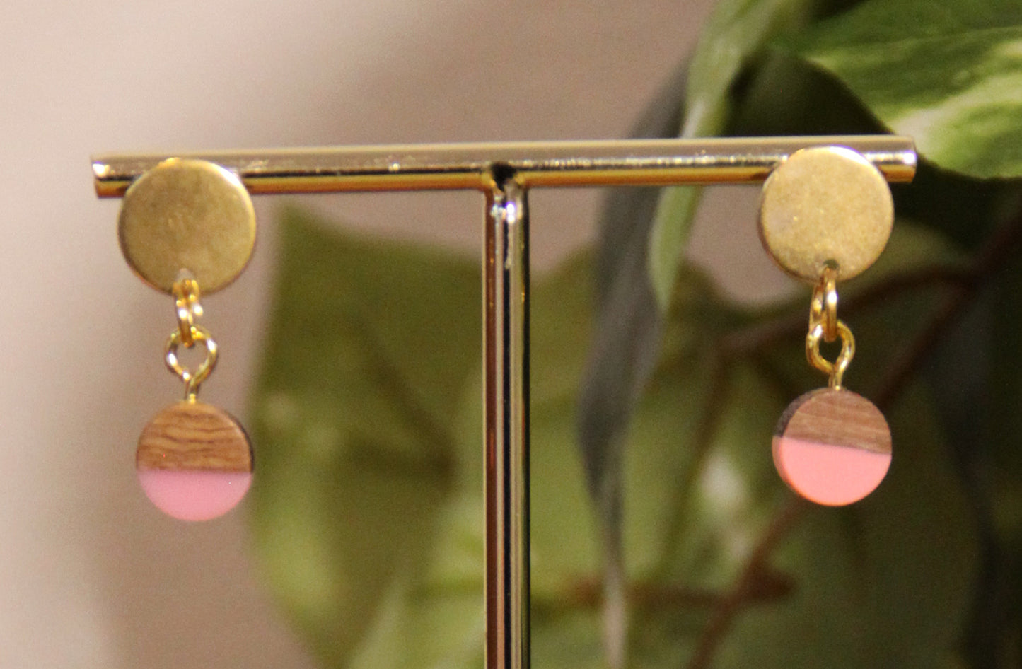 Small Pink Resin Wood Earrings