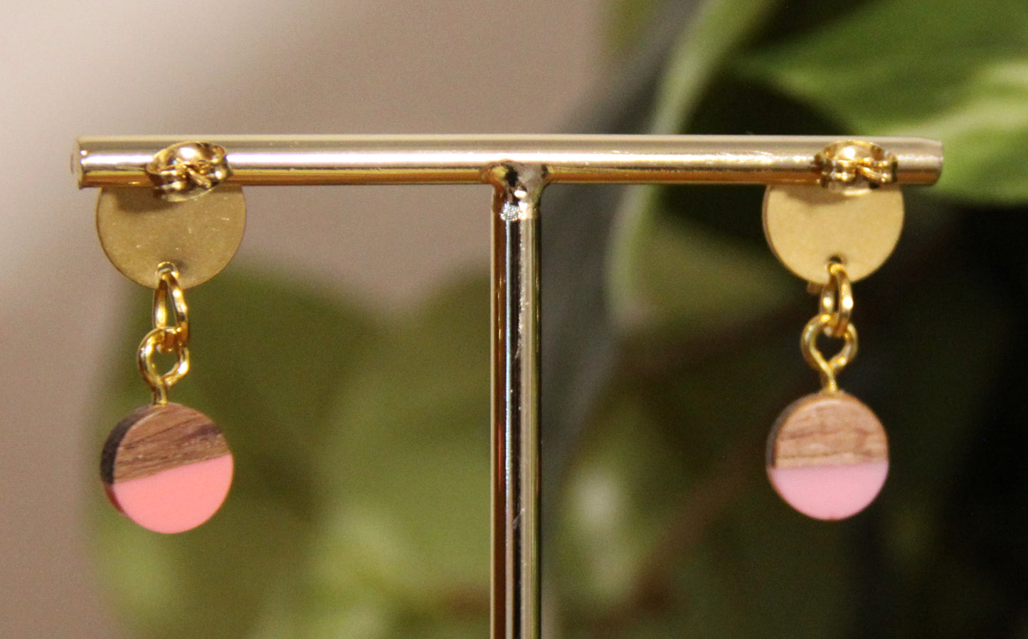 Small Pink Resin Wood Earrings