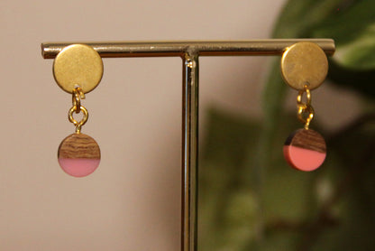 Small Pink Resin Wood Earrings