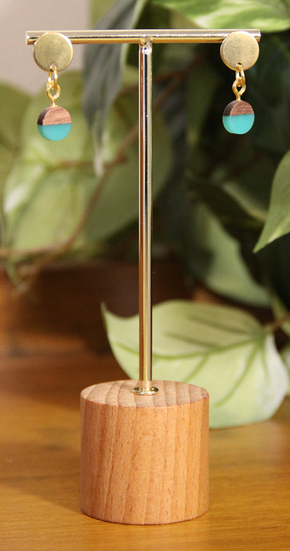 Small Teal Resin Wood Earrings