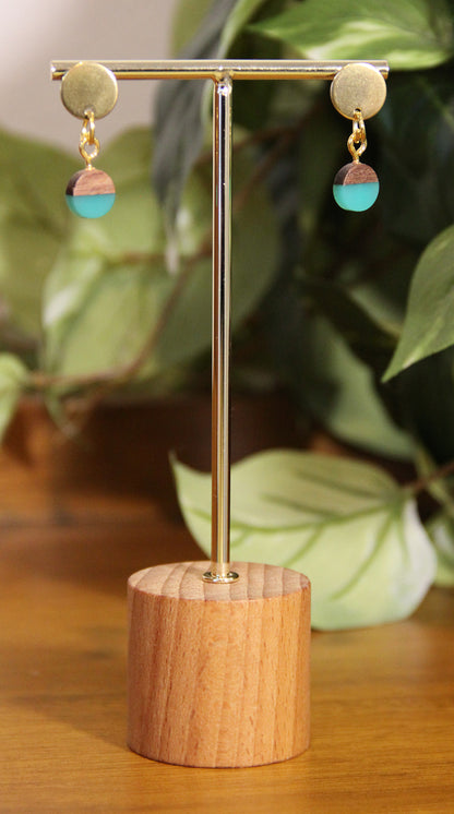 Small Teal Resin Wood Earrings