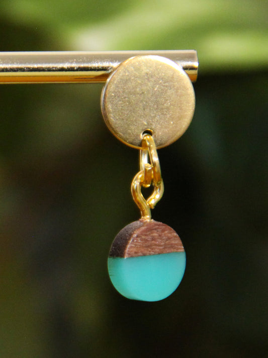 Small Teal Resin Wood Earrings
