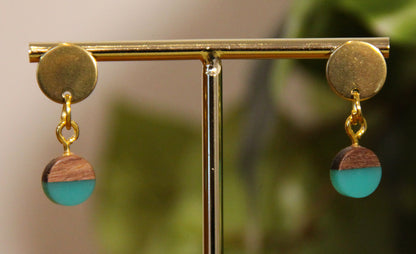 Small Teal Resin Wood Earrings