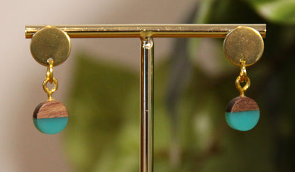Small Teal Resin Wood Earrings