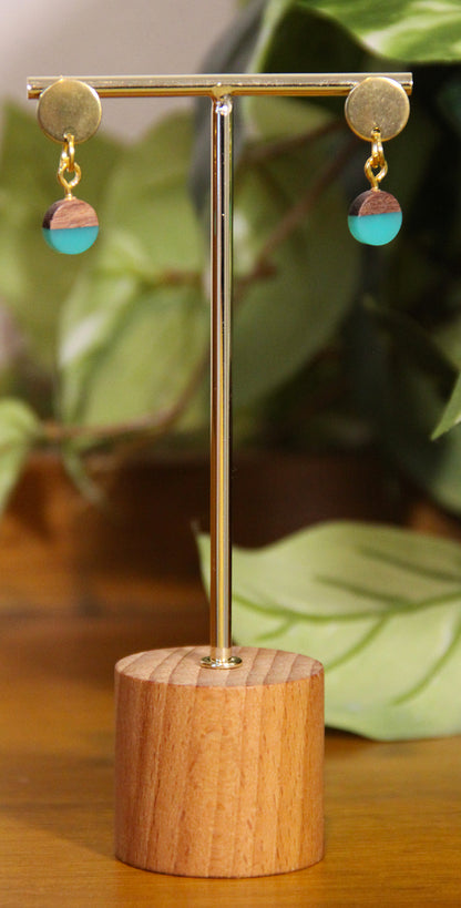 Small Teal Resin Wood Earrings