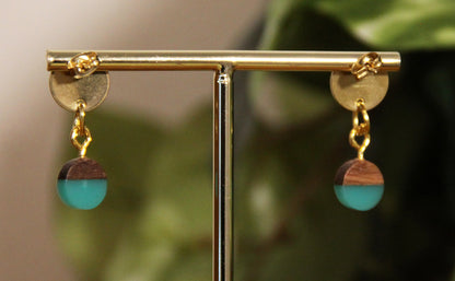 Small Teal Resin Wood Earrings