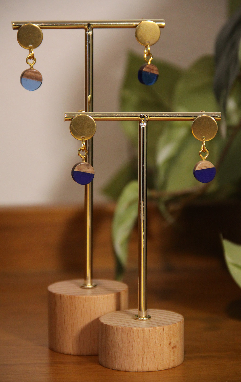 Small Navy Blue Resin Wood Earrings