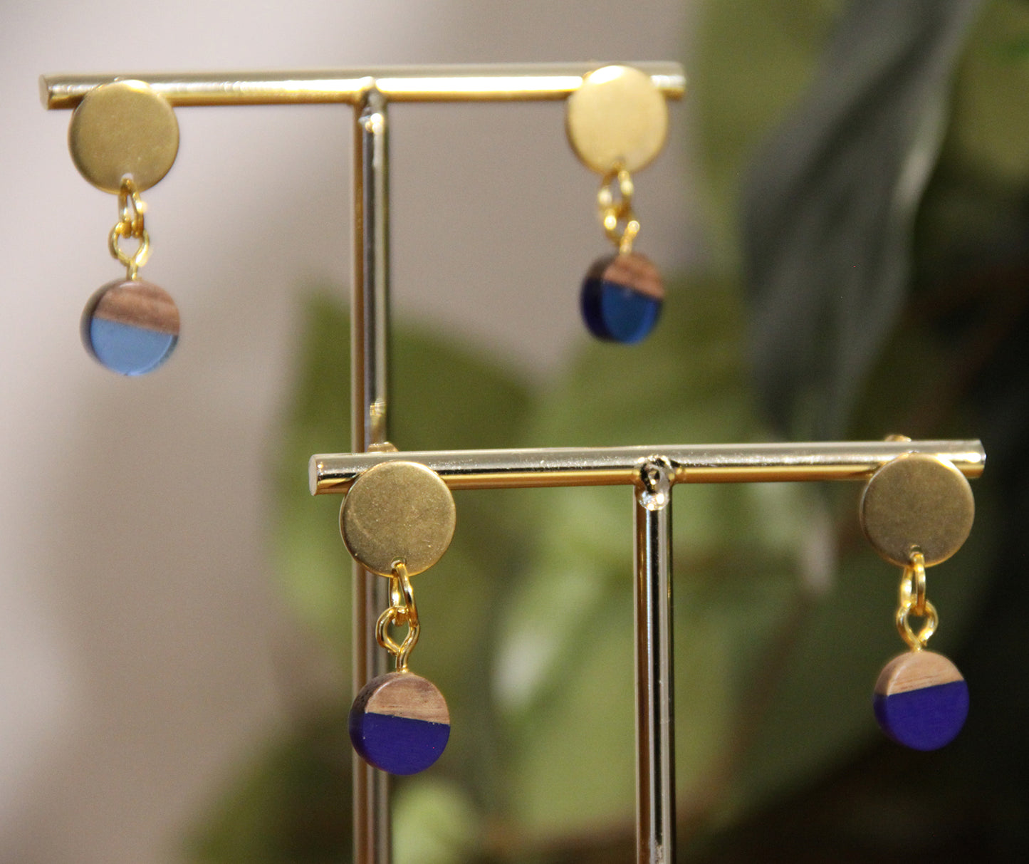 Small Navy Blue Resin Wood Earrings
