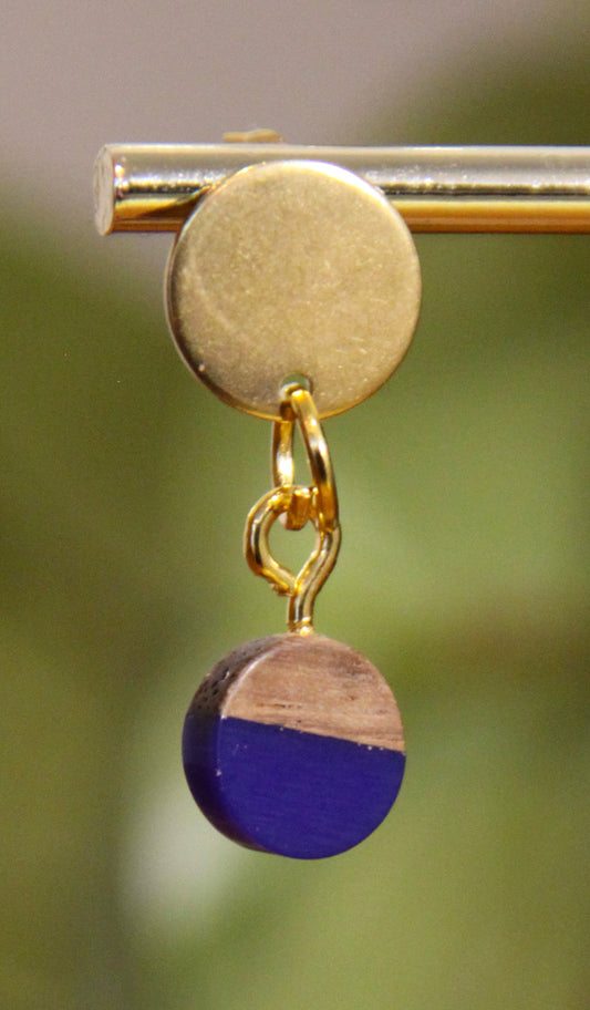Small Navy Blue Resin Wood Earrings