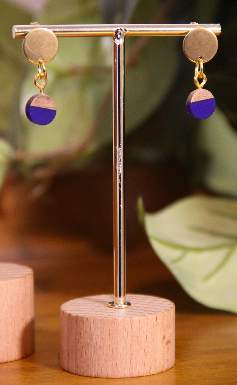 Small Navy Blue Resin Wood Earrings