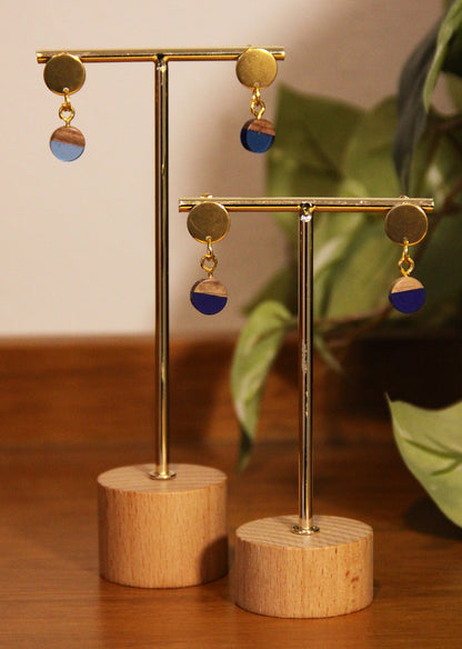 Small Navy Blue Resin Wood Earrings