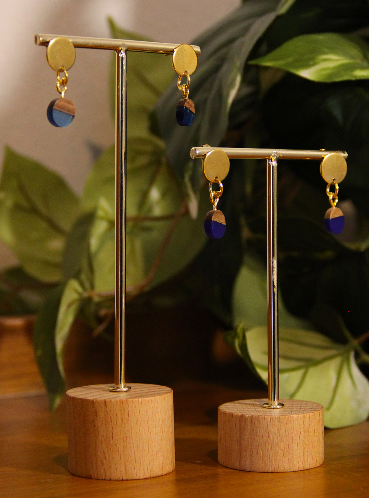 Small Navy Blue Resin Wood Earrings