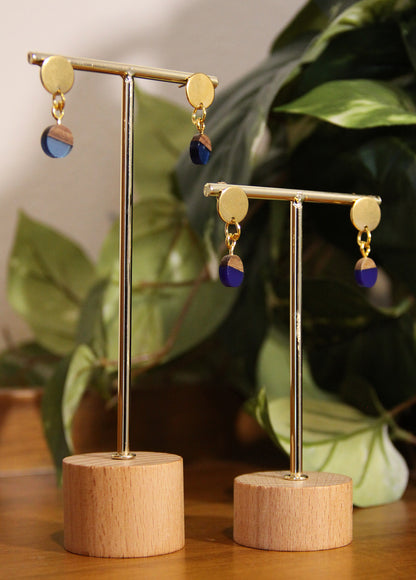 Small Navy Blue Resin Wood Earrings