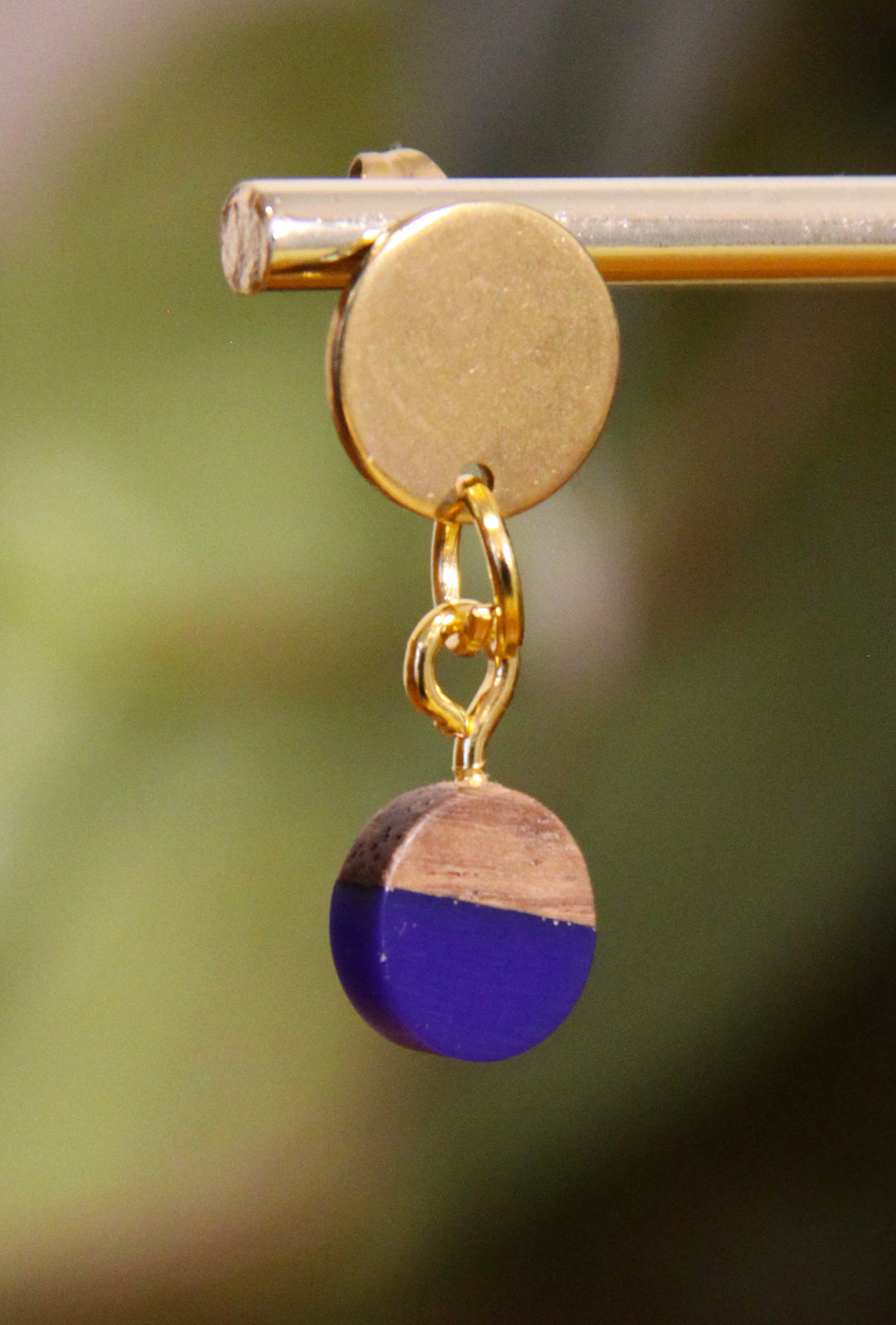 Small Navy Blue Resin Wood Earrings