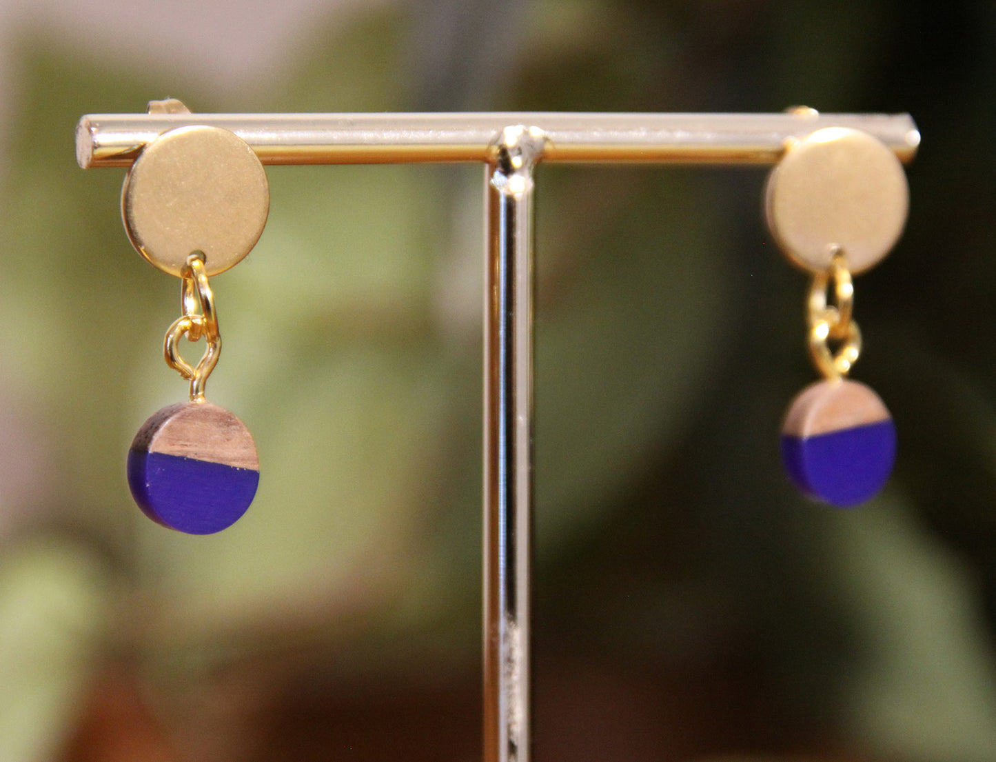 Small Navy Blue Resin Wood Earrings