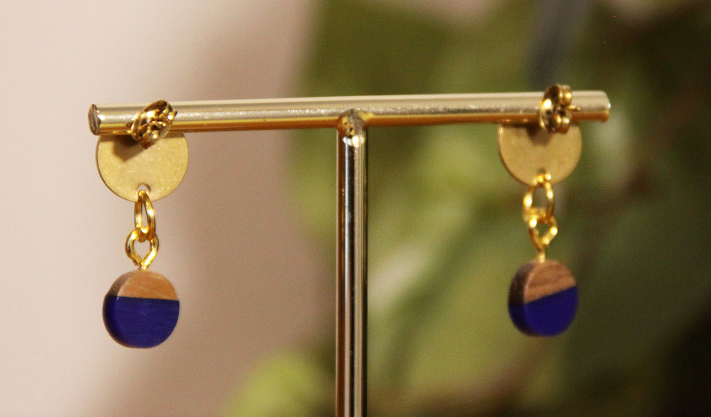 Small Navy Blue Resin Wood Earrings