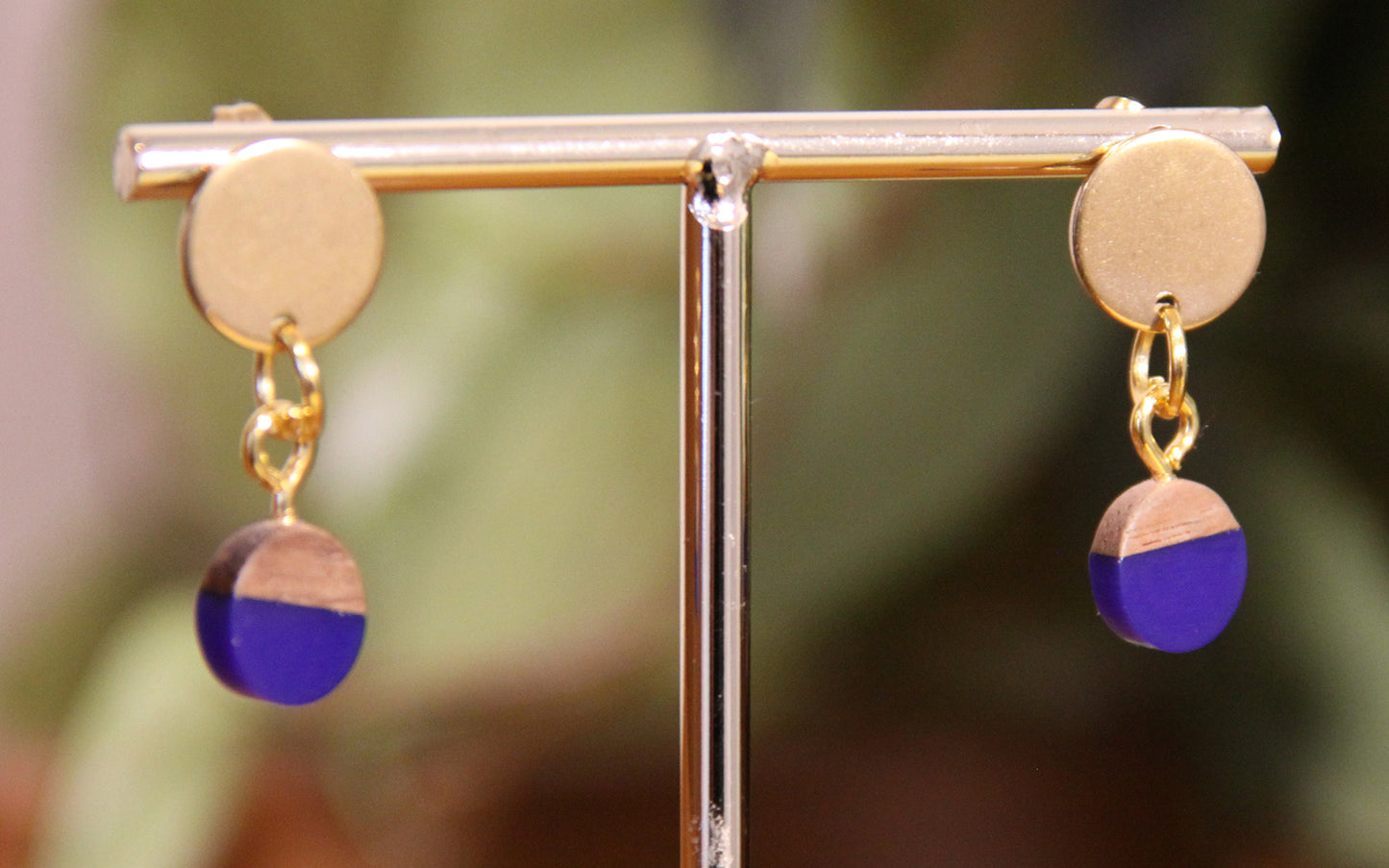 Small Navy Blue Resin Wood Earrings