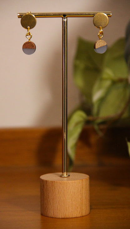 Small Gray Resin Wood Earrings