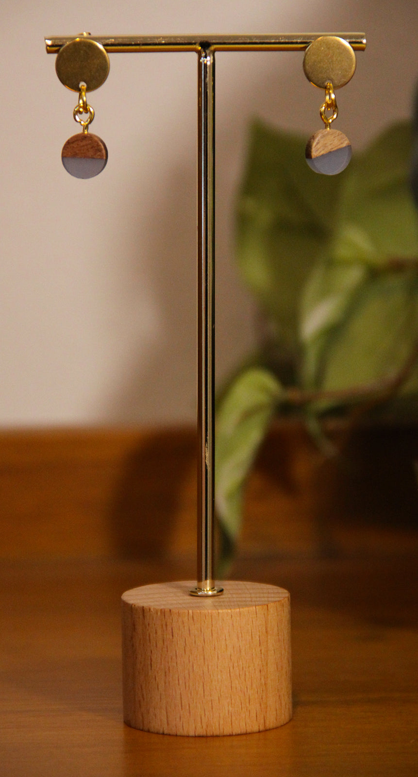 Small Gray Resin Wood Earrings