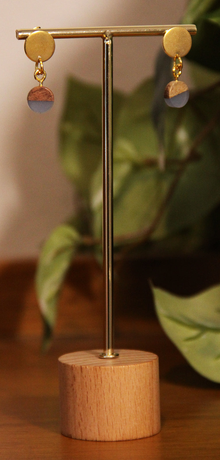 Small Gray Resin Wood Earrings