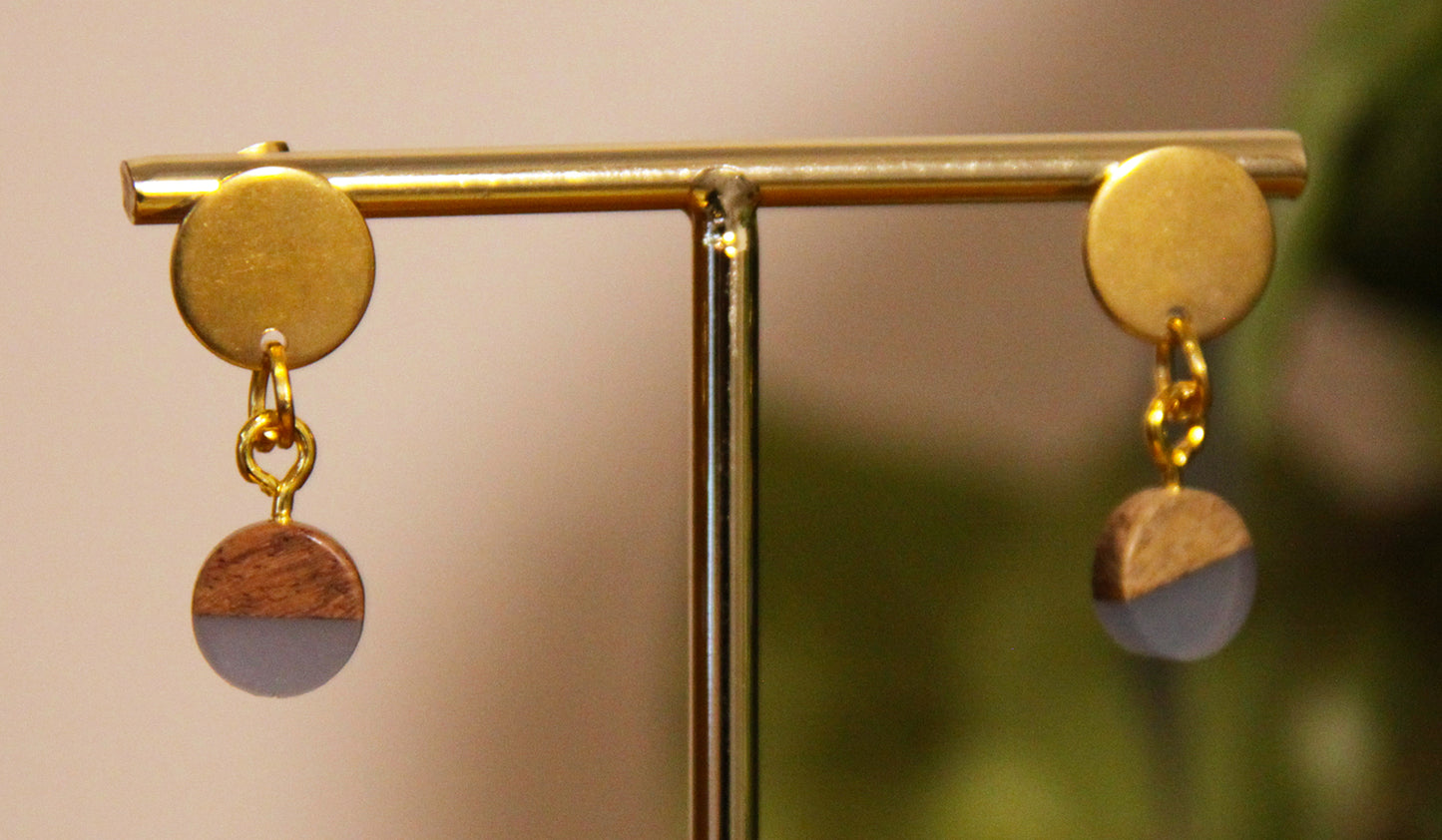 Small Gray Resin Wood Earrings