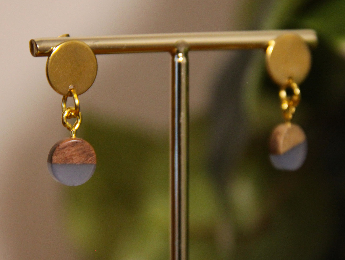 Small Gray Resin Wood Earrings