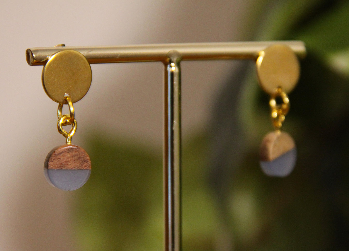 Small Gray Resin Wood Earrings