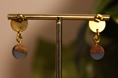 Small Gray Resin Wood Earrings