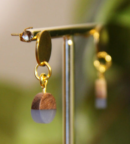 Small Gray Resin Wood Earrings