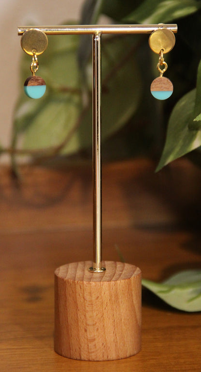 Small Light Blue Resin Wood Earrings
