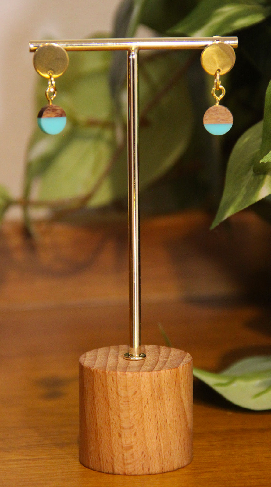 Small Light Blue Resin Wood Earrings
