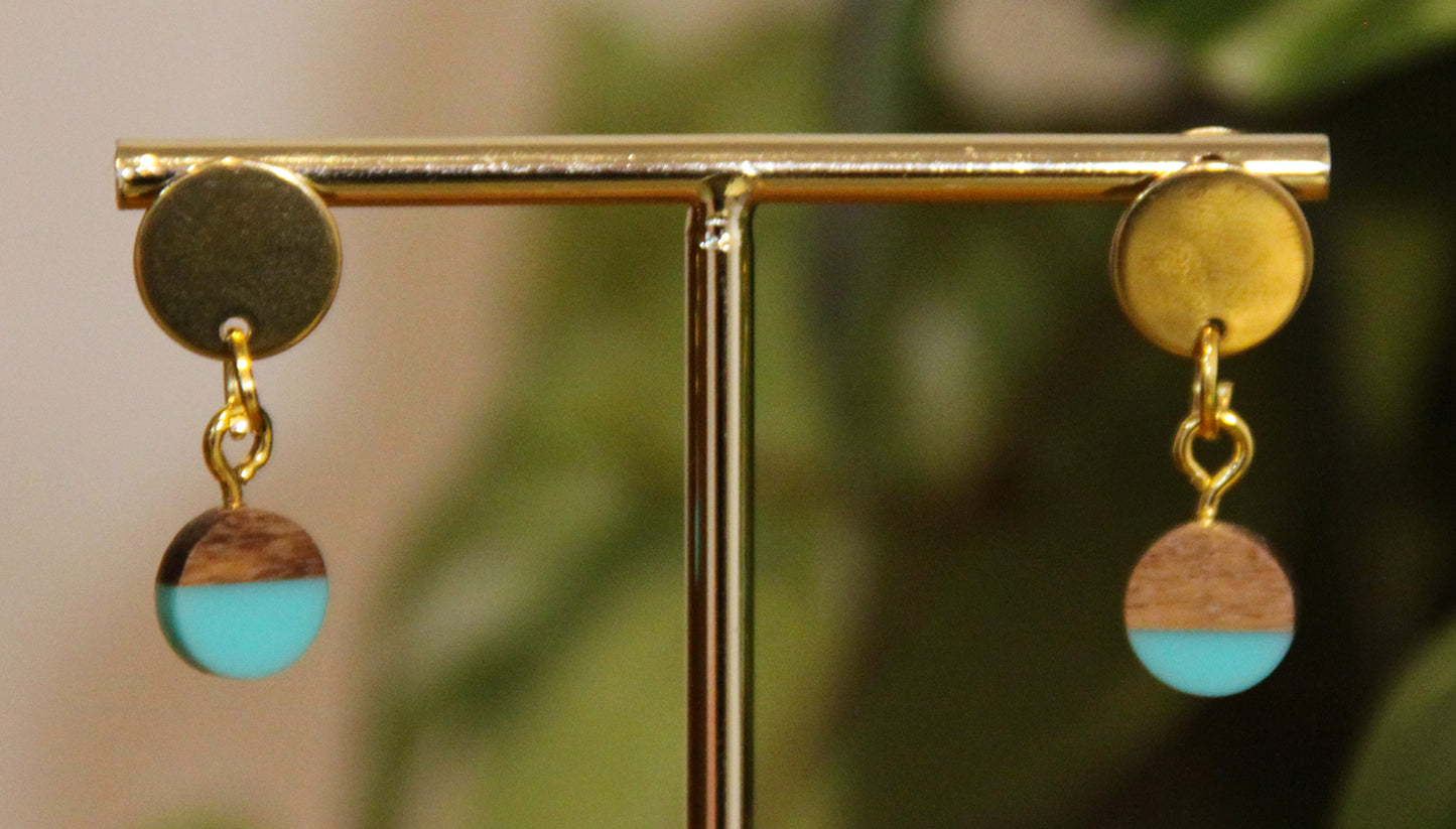 Small Light Blue Resin Wood Earrings
