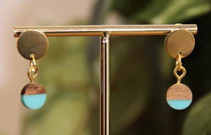 Small Light Blue Resin Wood Earrings