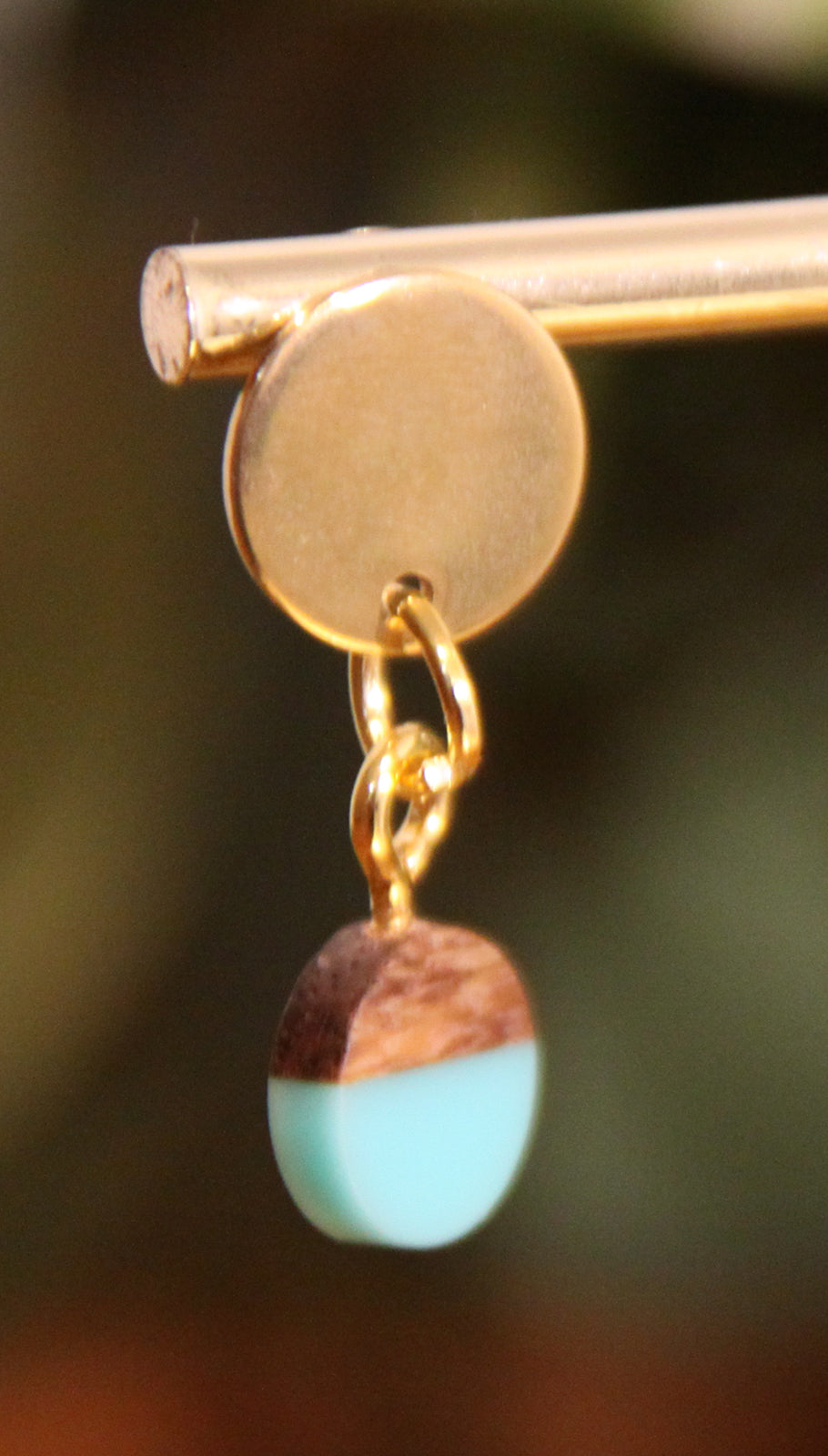 Small Light Blue Resin Wood Earrings