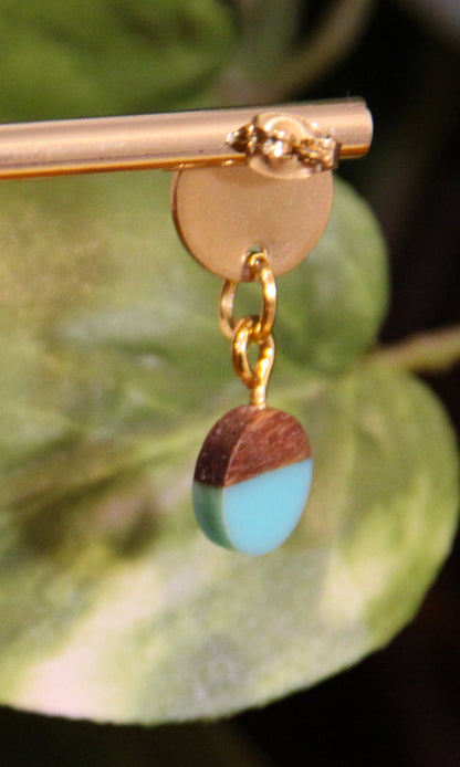 Small Light Blue Resin Wood Earrings