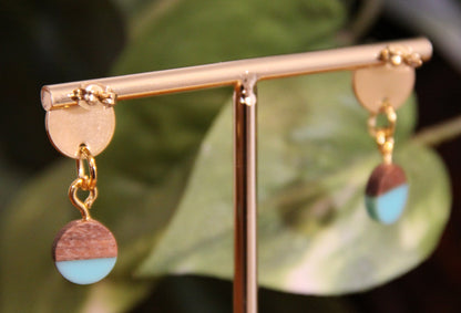 Small Light Blue Resin Wood Earrings
