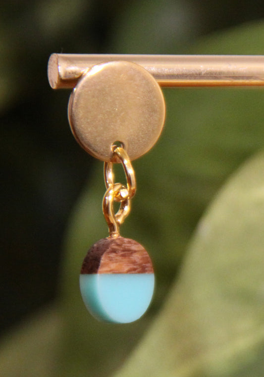 Small Light Blue Resin Wood Earrings
