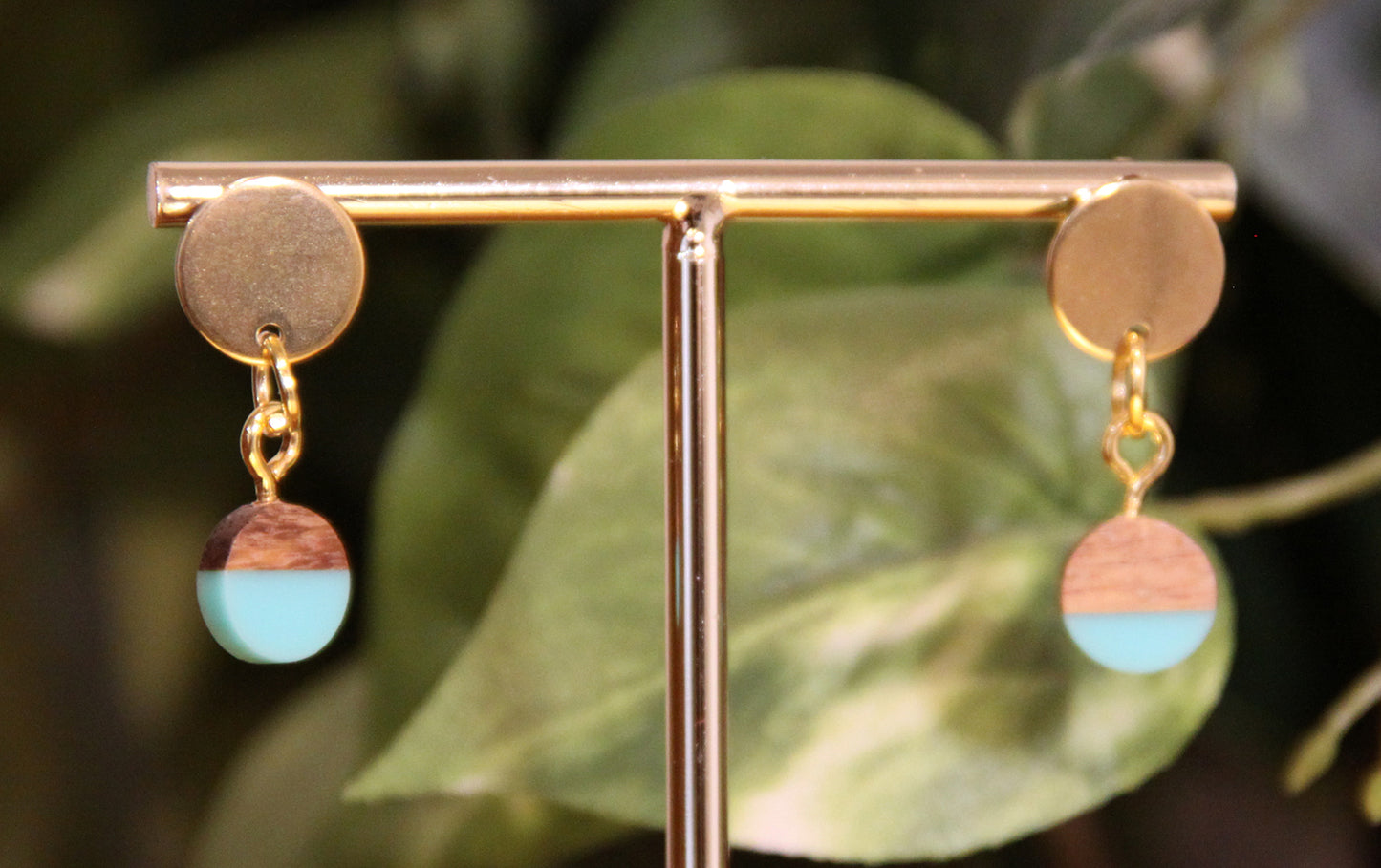 Small Light Blue Resin Wood Earrings