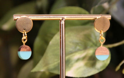 Small Light Blue Resin Wood Earrings
