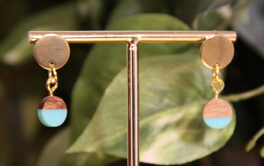 Small Light Blue Resin Wood Earrings