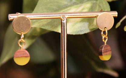 Small Yellow Resin Wood Earrings