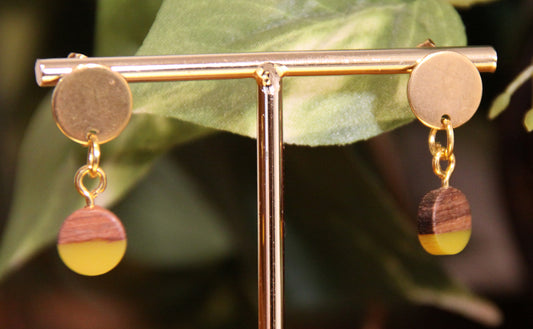 Small Yellow Resin Wood Earrings