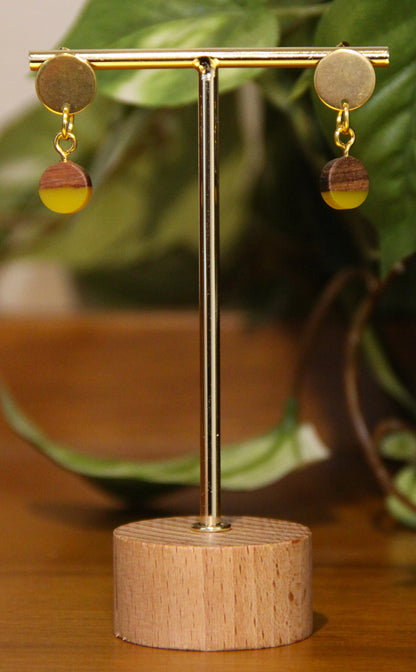 Small Yellow Resin Wood Earrings