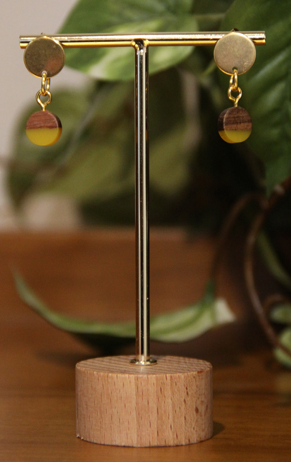 Small Yellow Resin Wood Earrings